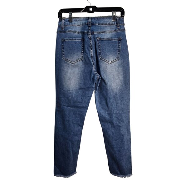 NWOT | Medium Wash Distressed Ripped Denim Ankle Skinny Jeans Raw Hem | Size 6 - Picture 2 of 5